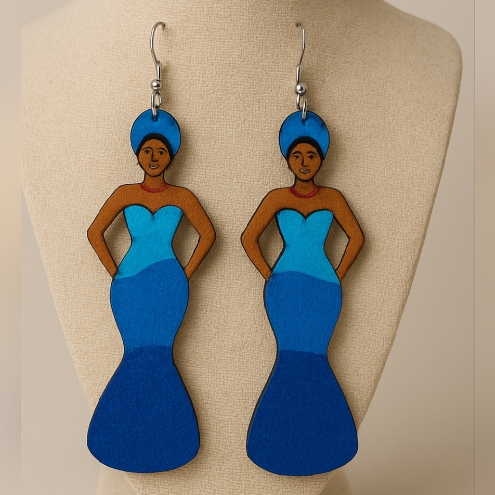 Long earrings with a woman's silhouette, cultural and full of. 9 cm - Picture 5 of 9